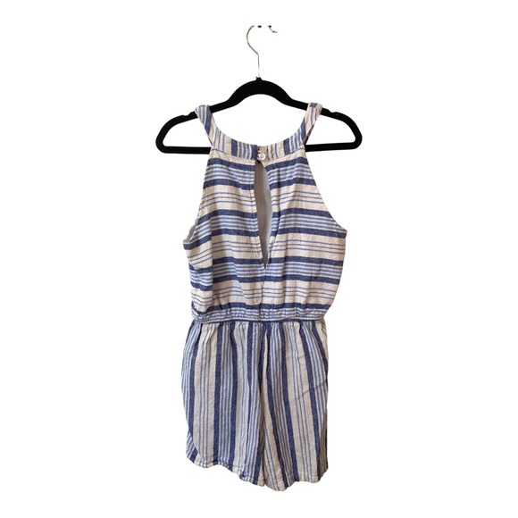 Copper Key Chambray Blue & White Striped Tank Romper Keyhole Back Medium - Picture 3 of 5
